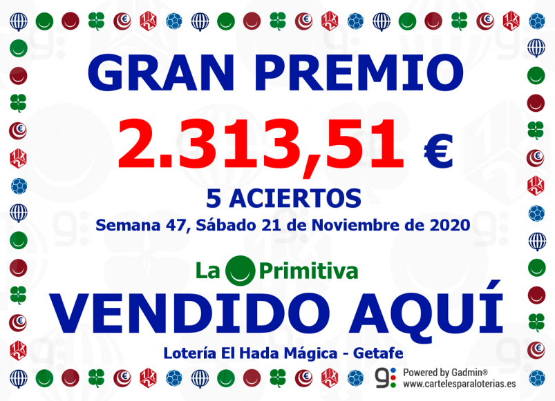 Premios primitiva Lotería El Hada Mágica Getafe 27-3-21